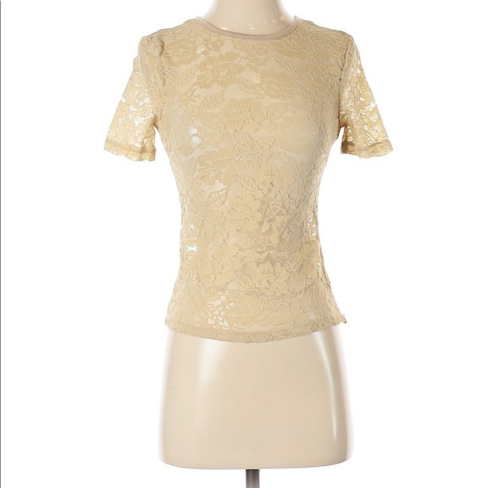 NWT LF Seek the Label Beige Sheer Lace Short Sleeve Top Size Small Whimsigoth